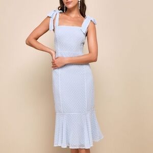 NWT! Lulus Bimini Periwinkle Blue Swiss Dot Tie-strap Midi Dress - Size S